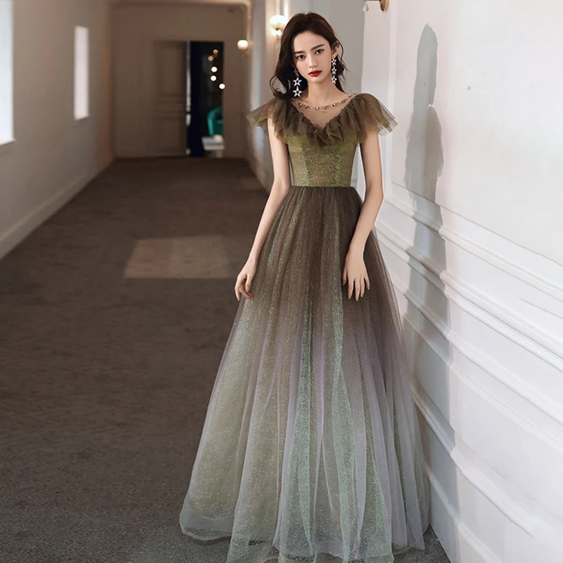 Женское вечернее платье с оборками простая трапециевидная юбка градиентом и