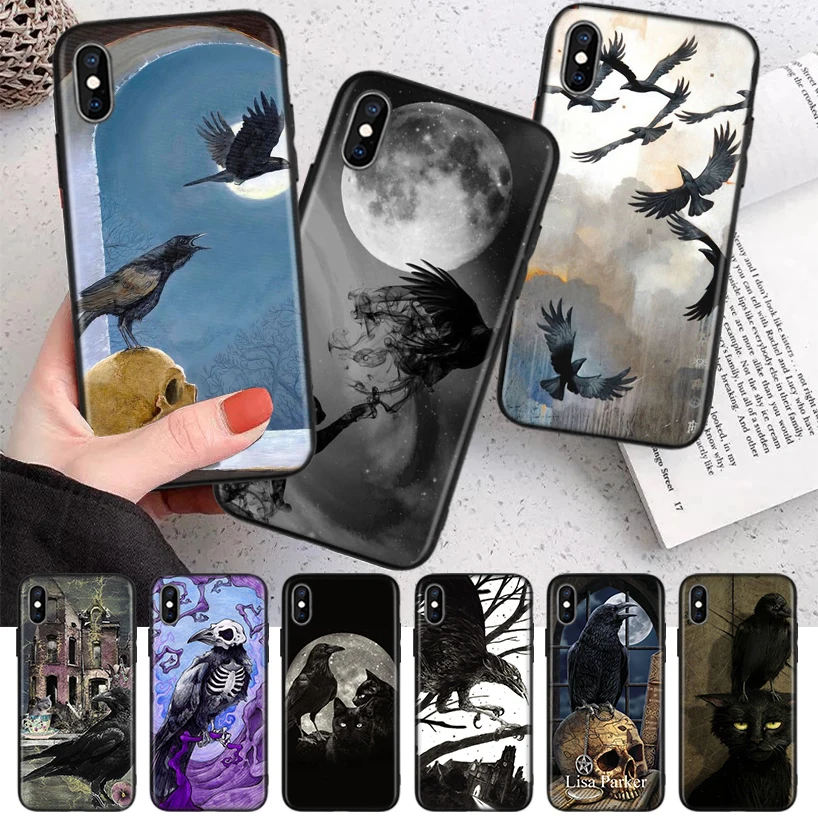 Crow Raven Dark Skull Silicone Case Coque For iPhone 11 Pro Max 12 Mini 13 X XS XR 7 8 6 6S Plus 5 SE Phone Shell Cover Funda