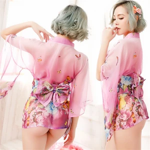 Свободные японской моды женское Платье Пижама кимоно пижамы цветочные гетры с кружевами из шелка, ночная рубашка для взрослых Мужская пижама-Кимоно Одежда