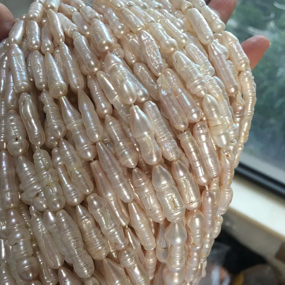 Бесплатная доставка жемчужные бусины, 16 дюймов пресная вода жемчужина Бива бусины, 100% натуральный пресноводный жемчуг в форме А + Барокко, 15-36 мм длина.
