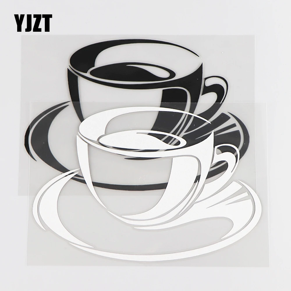 

YJZT 15.1×10.2CM Coffee Cup Vinyl Decal Creative Car Sticker Decorative Pattern Black/Silver 4D-0022