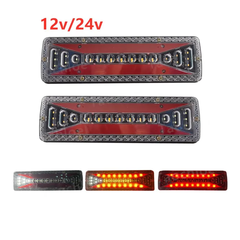 

2Pcs LED 12v Car 24v Truck Tail Lights Flowing Turn Signal Rear Brake light Reverse Signal lights For Trailer Lorry Bus Tractor