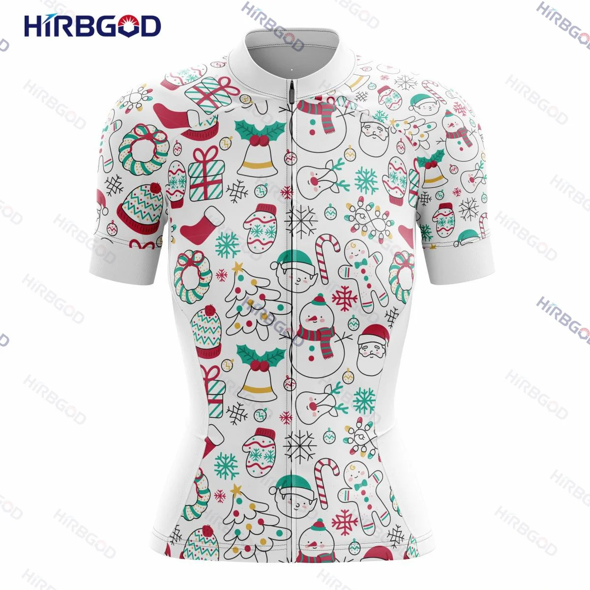 

HIRBGOD Girls Newest Cycling Jerseys Polyester Material Short Sleeve Top with Chritmas Printing Women's Cycling Jersey TYZ1185