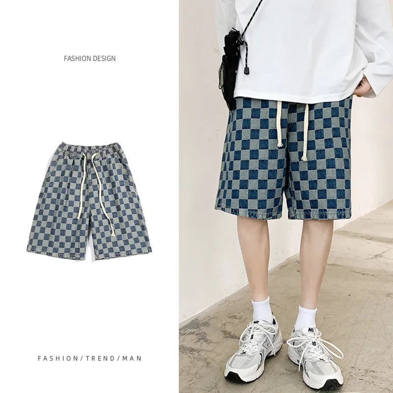 

Летние мужские джинсовые шорты, свободные, с прямыми штанинами, женские повседневные брюки, студенческий кампус, пятиконечные брюки в стиле...