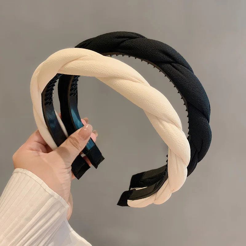 Женская однотонная повязка на голову со складками |