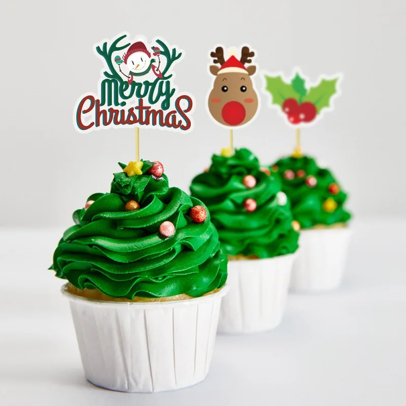 

15pcs Snowman Elk Cupcake Topper Christmas Kids Birthday Cake Toppers Baby Shower Wedding Party Cake Decoration Xmas Supplies