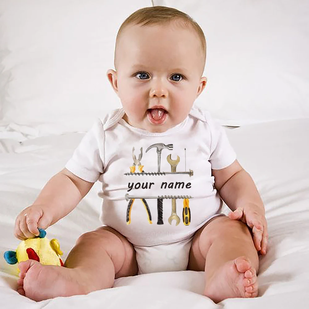 

Personalized Name Newborn Baby Boys Summer Romper Short Sleeve Bodysuit Tools for Reparing Printed Infant Clothes Customizable