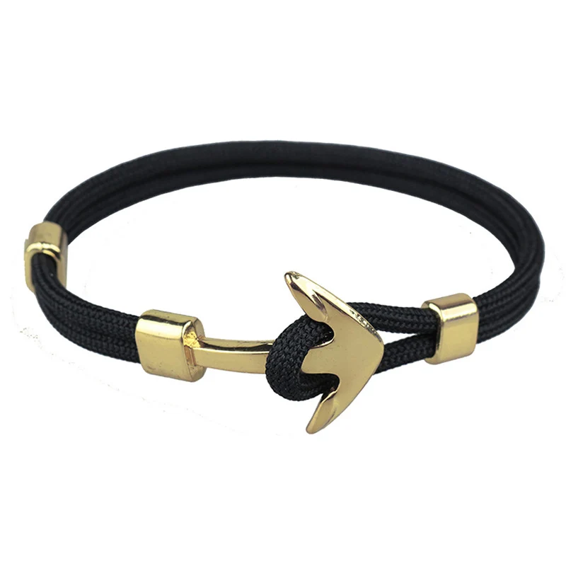Черный Канат золотой якорь веревочный браслет женские и мужские для мальчиков