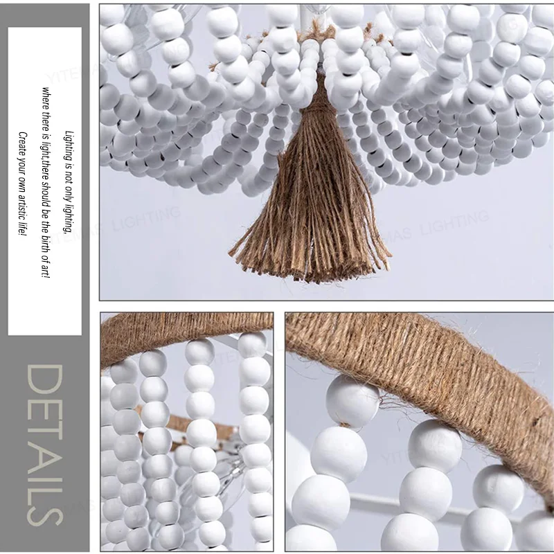 Американская деревенская богемная потолочная лампа с деревянными бусинами для