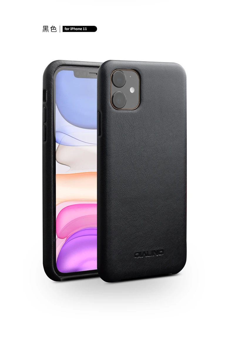 Задняя крышка из натуральной воловьей кожи для iPhone 11 Pro Max Light деловой мужской женский кожаный чехол с натуральным лицевым покрытием Qialino металлические кнопки