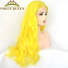 Женский парик для косплея Vogue Queen, пикантный желтый Синтетический кружевной парик спереди, длинный, с натуральными волнами, без разделения