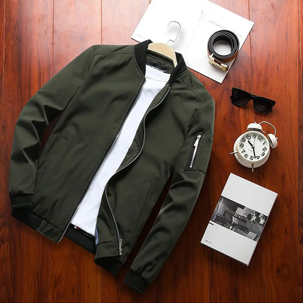

Spring New Men's Bomber Zipper Jacket Male Casual Streetwear Hip Hop Slim Long Sleeve Coat Men Clothing Plus Size
