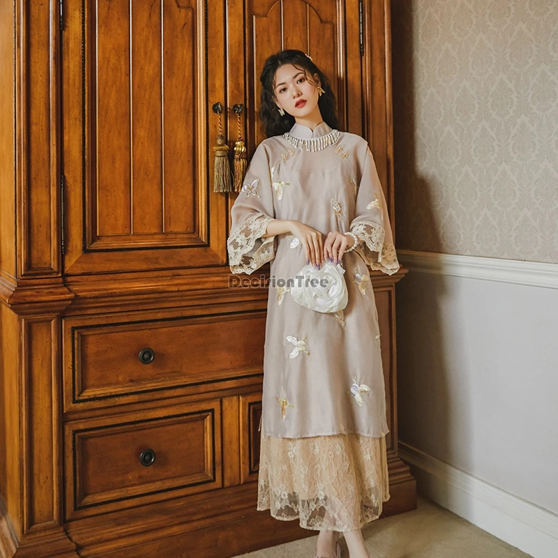

2022 chinese traditional cheongsam women qipao dress satin female party elegant ladies vintage oriental chongsam dress qipao