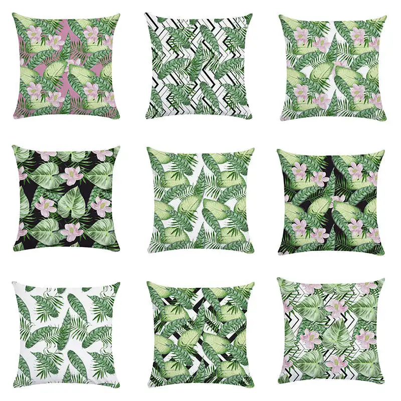 

Tropical Plants Cactus Monstera Cushion Cover Palm Leaf Flower Green Leaves Cotton Linen Car Decorative Pillows Pillowcase TP83