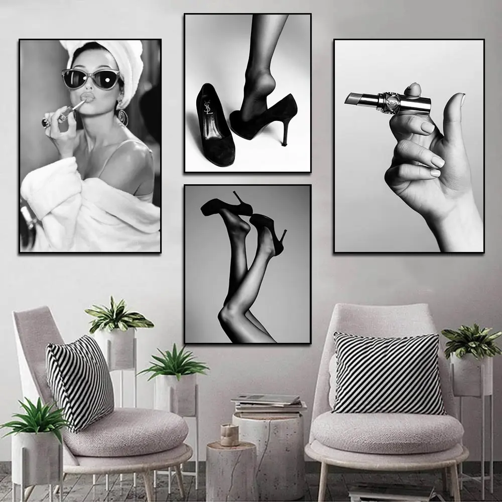 

Black White Photography Poster Home Decor Wall Art Canvas Painting Fashion Lady Figure Make Up Print ForNordic Dormitory Picture