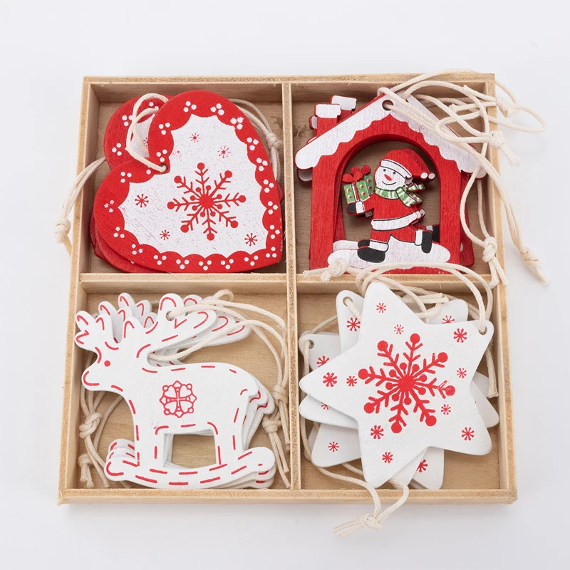 

16Pcs Christmas Tree Ornament Set Wood Slices Xmas Decorations DIY Crafts with Box Party Supplies Favors Home Decor Kids Gifts