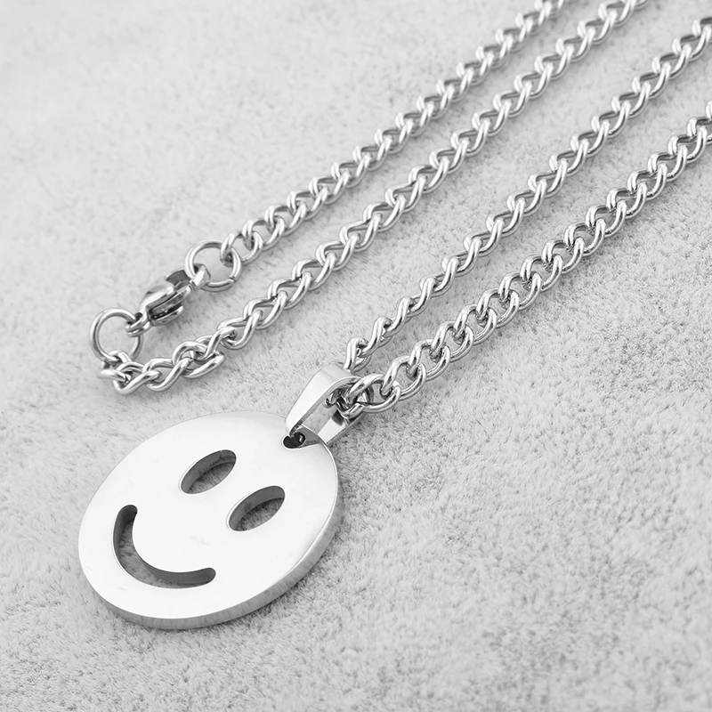 Подвески в виде лица смайлика из нержавеющей стали 1 шт. Ожерелье 45 см цепочка