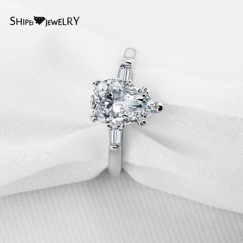 

Shipei Luxury 100% 925 Sterling Silver Pear Cut Created Moissanite Gemstone Wedding Engagement Ring For Women Fine Jewelry