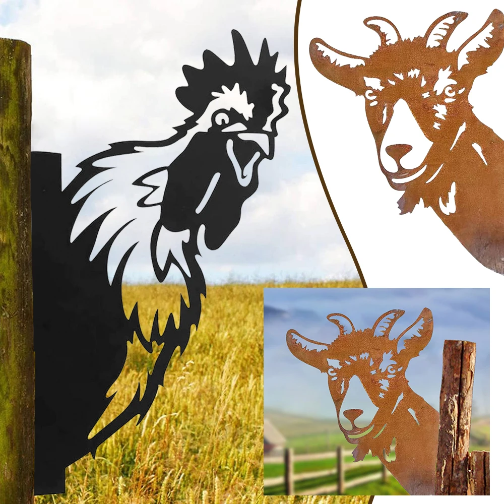 

Peeping, курица, коза, металлические садовые статуи, уличная ферма, балкон, украшение для лужайки, искусство, защита, подвесные украшения для фер...