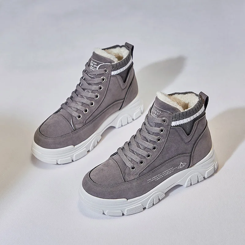

Женские повседневные ботинки, модные кроссовки на шнуровке, зимние женские ботинки на платформе, теплая плюшевая женская обувь, женские бот...