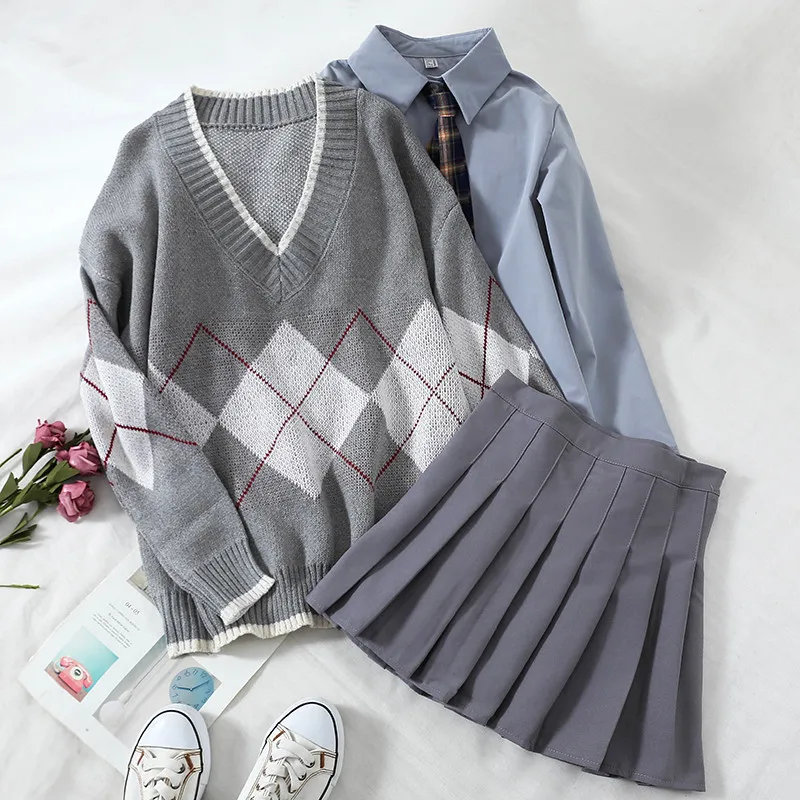 Женские комплекты из трех предметов рубашки в стиле преппи ретро свитера и