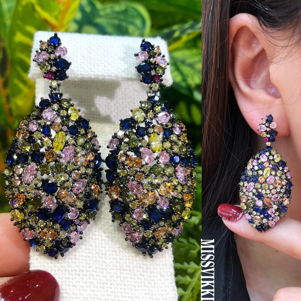 

Missvikki роскошные разноцветные модные блестящие Висячие серьги полный Mirco выложенный кубический циркон CZ Naija свадебные серьги, ювелирные изде...