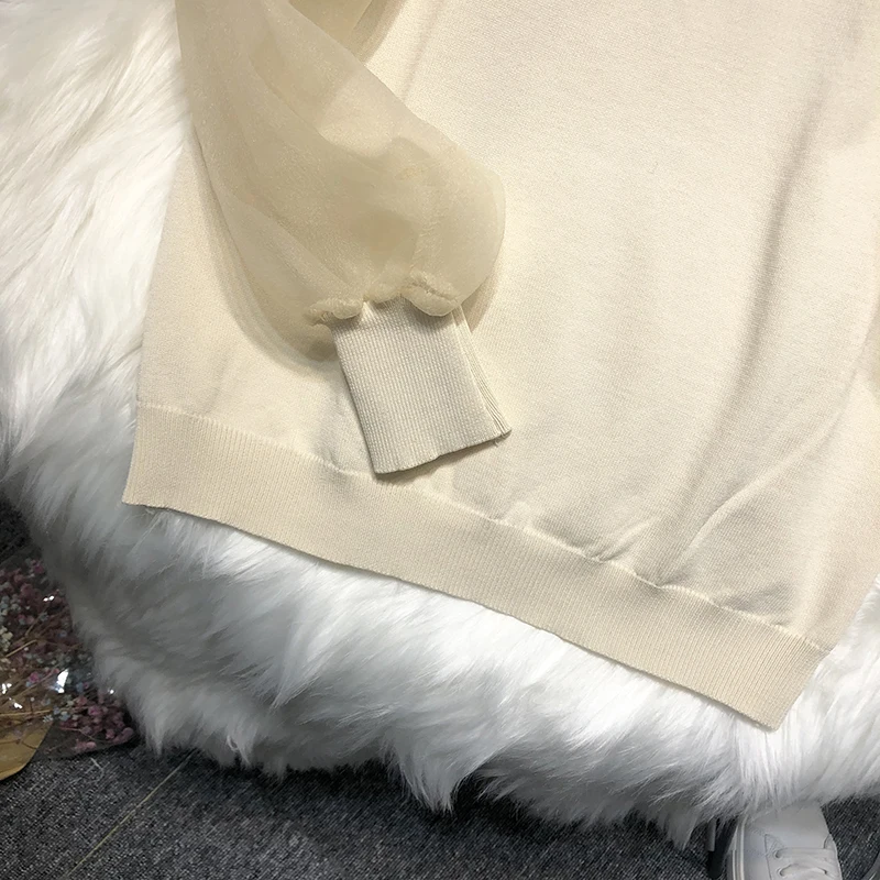 ALPHALMODA стерео цветок Oganza рукав трикотажная рубашка Женская свободная винтажная вязанная Топ стиль осень винтажный джемпер осень