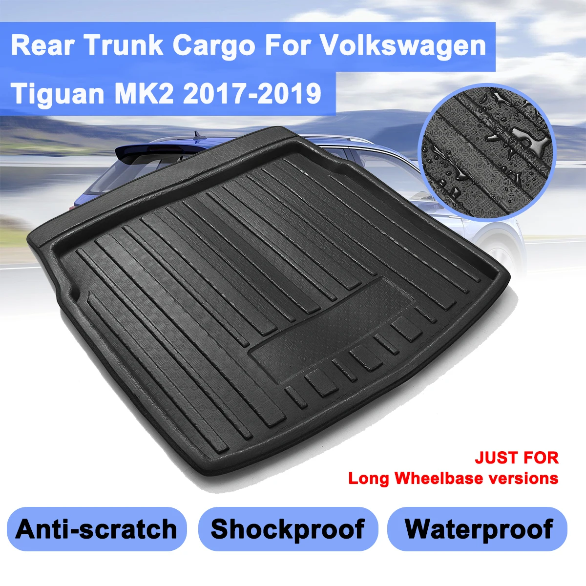 

Floor Carpet Car Kick Pad Cargo Liner Boot Tray Rear Trunk Cover Matt Mat For Volkswagen For VW Tiguan MK2 2017 2018 2019