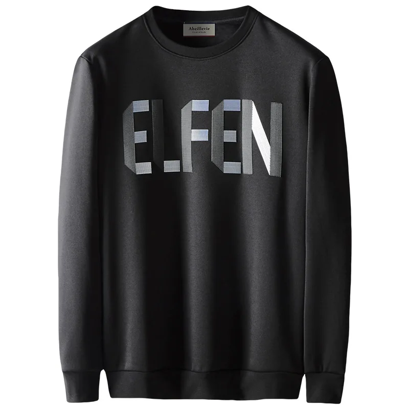 

Men Round Neck Fleece Sweatshirts Plus Size Korean Style Trend Letter Printing Winter Keep Warm Long Sleeves Rib Bottom Pullover