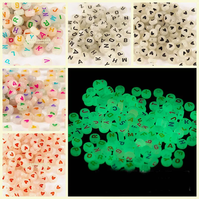

Colorful Initial Luminous Acrylic Alphabet Beads DIY Jewelry Findings 4*7mm Flat Coin Round Shape Letters Heart Spacer 3600pcs