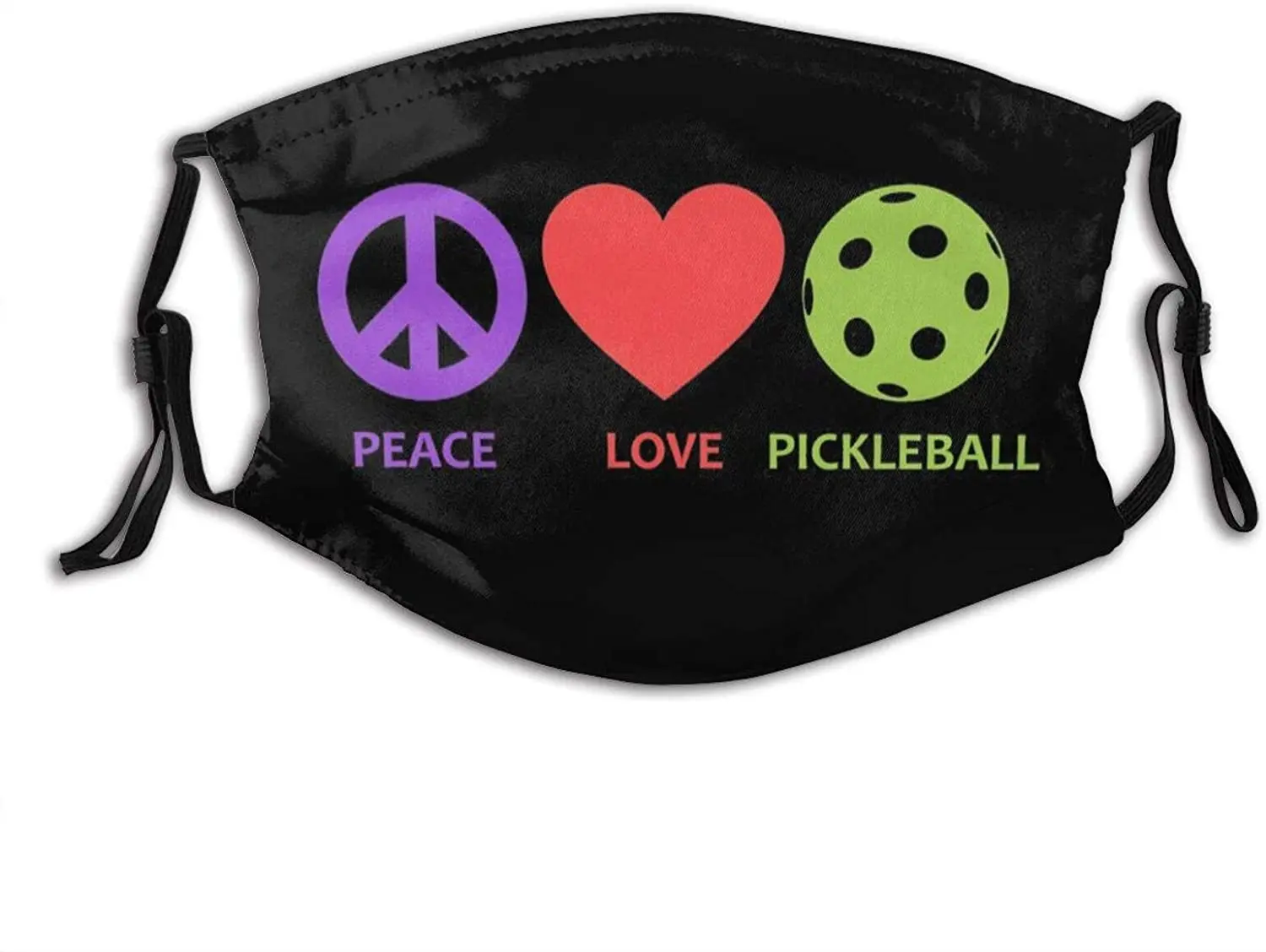 

Funny Peace Love Pickleball Icon Printed Mouth Covering Washable Reusable Fabric Face Mask with Filter