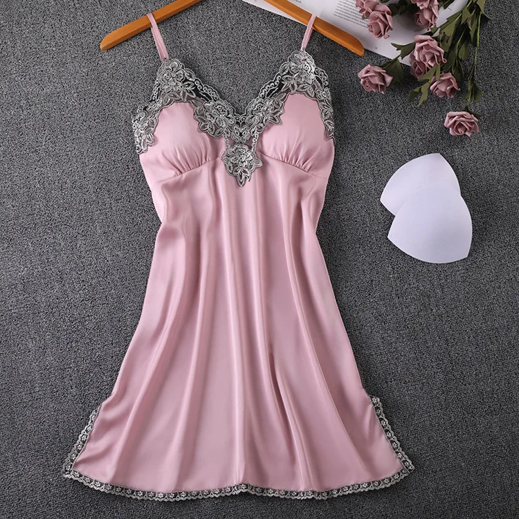 

Summer New Sleepwear Femal Nightdress Yellow Nightgown Satin Sexy Mini Home Dressing Gown Satin Nightwear Intimate Lingerie