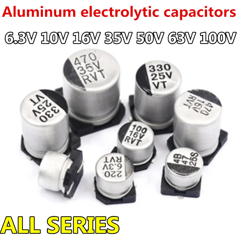 

6.3V 10V 16V 35V 50V 63V 100V Aluminum Electrolytic Capacitor 1uf 2.2uf 3.3uf 4.7uf 10uf 22uf 33uf 47uf 100uf 220uf 330uf 470uf