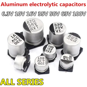 Алюминиевый электролитический конденсатор, 6,3 В, 10 в, 16 В, 35 В, 50 В, 63 в, 100 В, 1 мкФ, 2,2 мкФ, 3,3 мкФ, 4,7 мкФ, 10 мкФ, 22 мкФ, 33 мкФ, 47 мкФ, 100 мкФ Ф, 220 мкФ, 330 мкФ, 470 мкФ мкФ