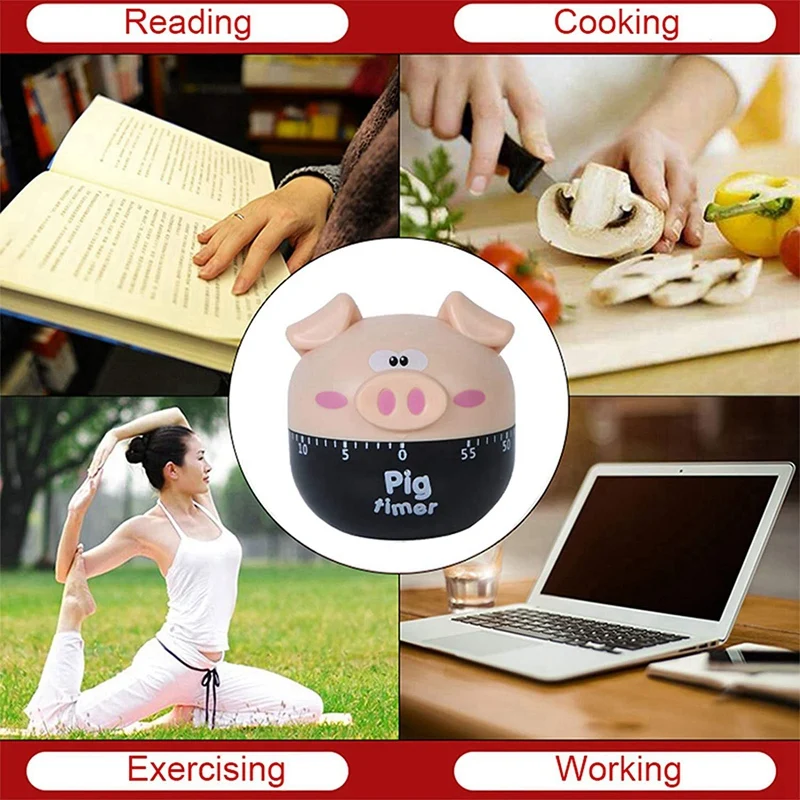 

Kitchen Timer Cute Piggy Shape 60 Minutes Mechanical Manual Timer Accessories for Kids,Home Cooking Timing
