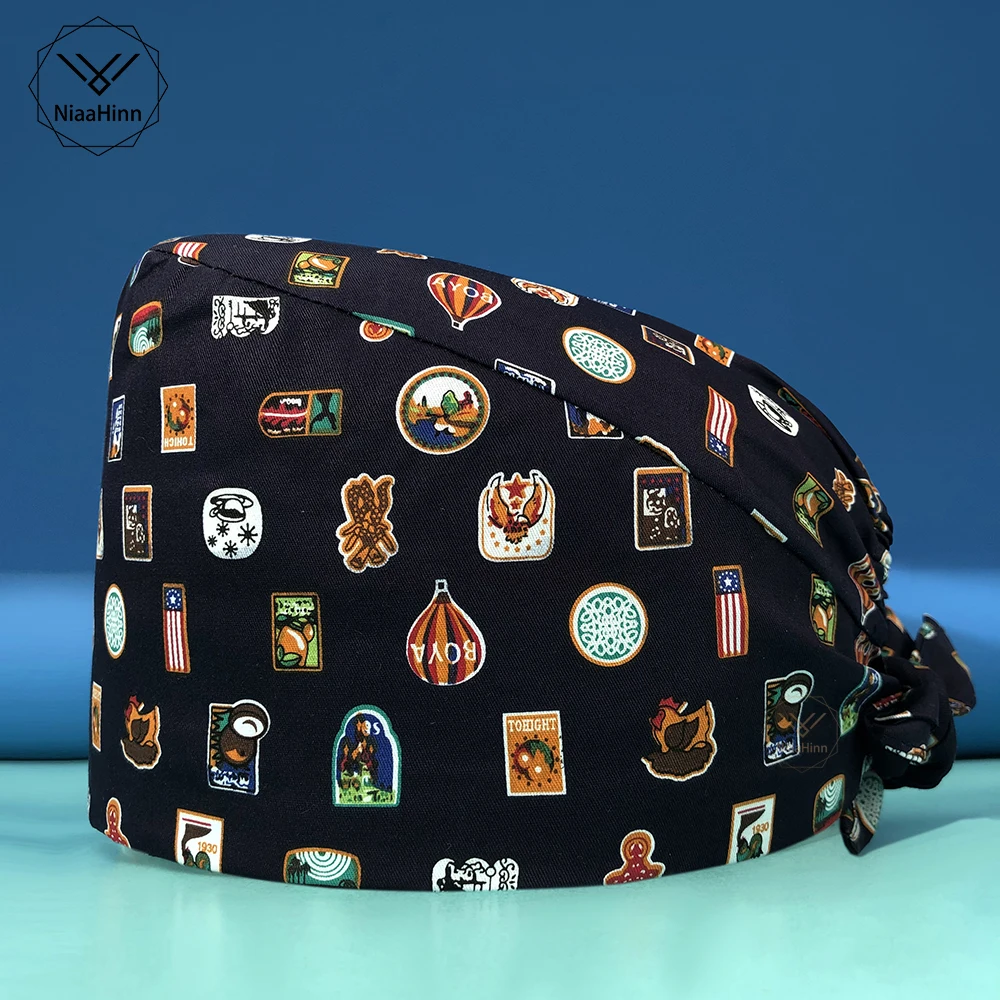 

Elastic Unisex 2021 new printing scrub nurse cap beauty salon nursing cap laboratory pet shop nurse doctor multicolor work cap