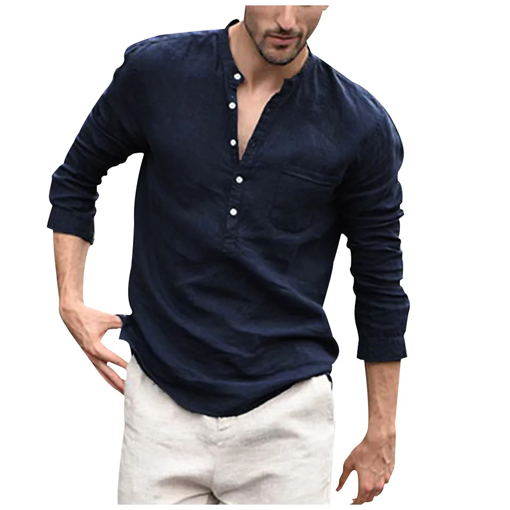 

vintage men linen shirt long sleeve solid casual men's shrit spring camisa chemise homme button up mens shirts