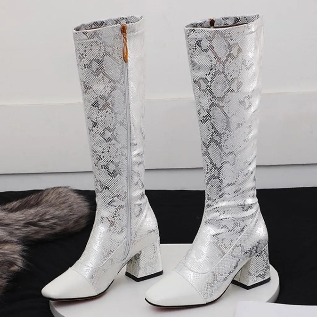 Новинка Модный дизайн Модные сапоги Женские Сапоги выше колена на молнии сбоку