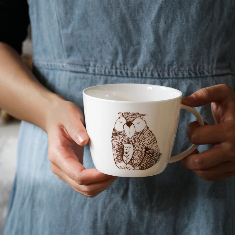 

Creative Breakfast Mug Couple Cute Print Ceramic Vintage Coffee Nordic Mug espresso Reusable Kubek Do Kawy Bar Supplies DL50MK