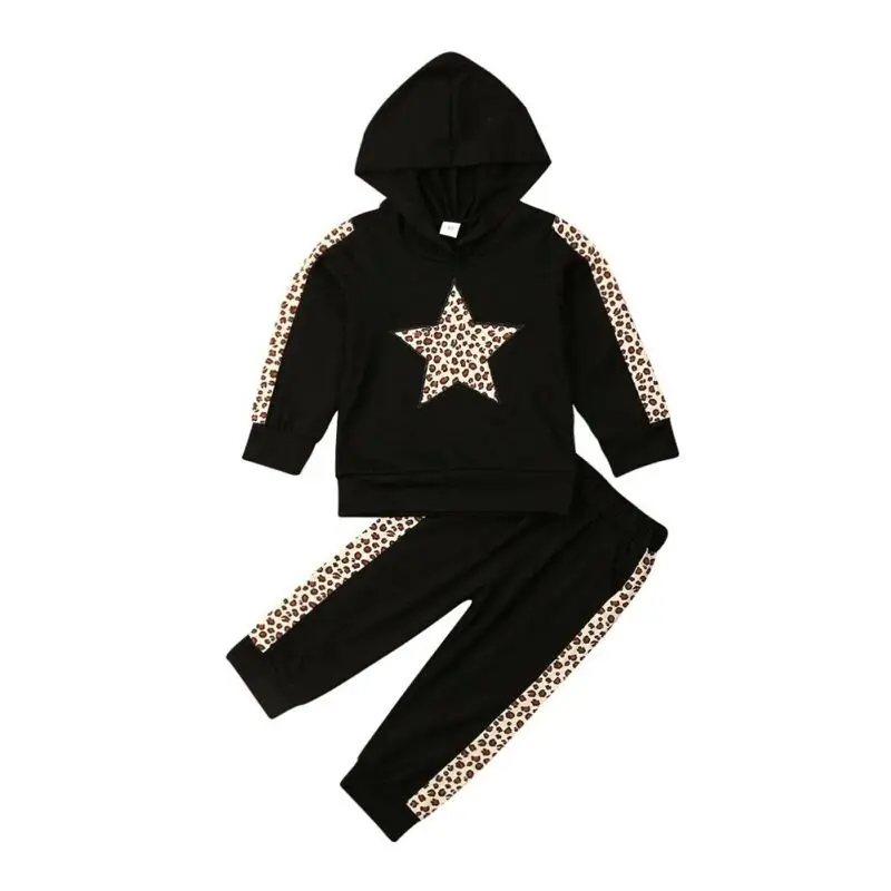 

New Style Fashion Toddler Kid Baby Girl Boys Clothes Sets Long Sleeve Hooded Leopard Top Sweater Pants Autumn Outfit Clothes