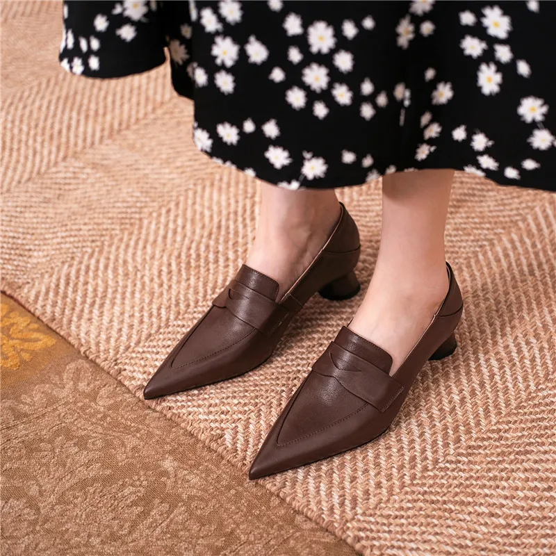 

MORAZORA 2021 New Arrival Women Pumps Genuine Leather Ladies High Heels Shoes Thick Heels Pointed Toe Office Dress Shoes