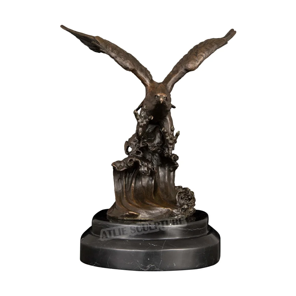 

Bronze Eagle Statue Hawk Sculpture With Marble Falcon Bird Art Figurine for Office Home Decoration
