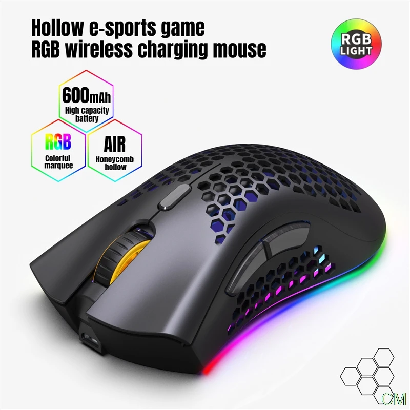 

2.4GHz Wireless RGB Light Effect 3 Adjustable DPI Hollowed-out Honeycomb Mice