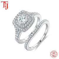 tkj jewelry fashion set rings with big white shiny cubic zircon 925 silver 6 0mm 2pcs wedding ring set for women gift