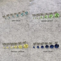 apple green lemon yellow royal blue stainless steel stud earrings with aaa zircons glass classical style no fade allergy free