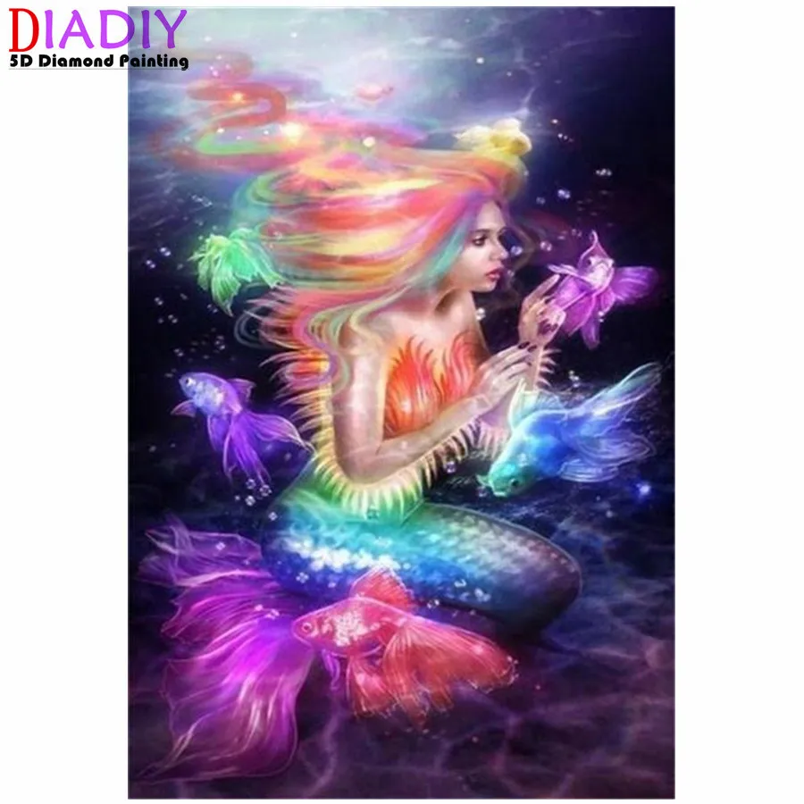 

Diamond Painting Figure Mermaid Animal Fishes Square Diamond Round Diamond Decoration Customizable Wall Art Decoration Frameless