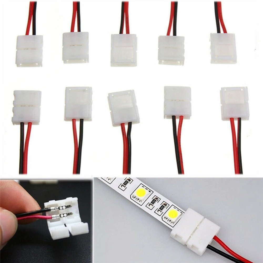 

5-100Pcs 8mm 10mm 2pin LED Strip Connector cable 2 pins 10mm Width PCB Single Color LED tape light for 3528 2835 5050 LED strip