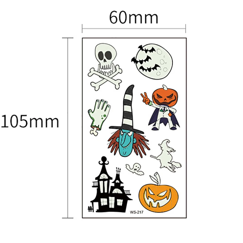 

2021 New Halloween Temporary Tattoos Stickers Kids Glow Toy Spider Web Pumpkin Face Fluorescent Cartoon Luminous Tattoo Stickers