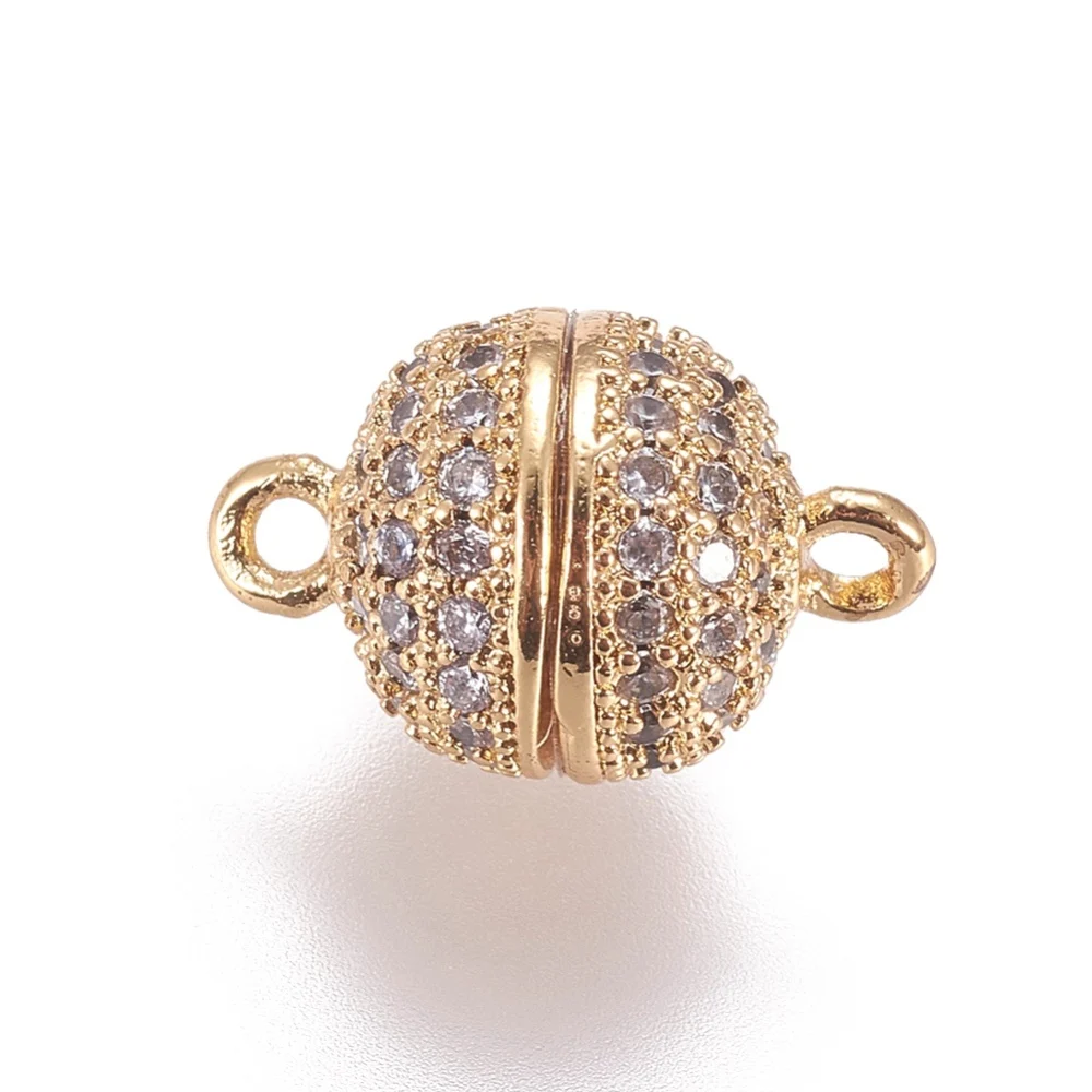 

5PCS Brass Micro Pave Cubic Zirconia Magnetic Clasps Round Golden 13.5x8mm Hole: 1.5mm for fashion jewelry