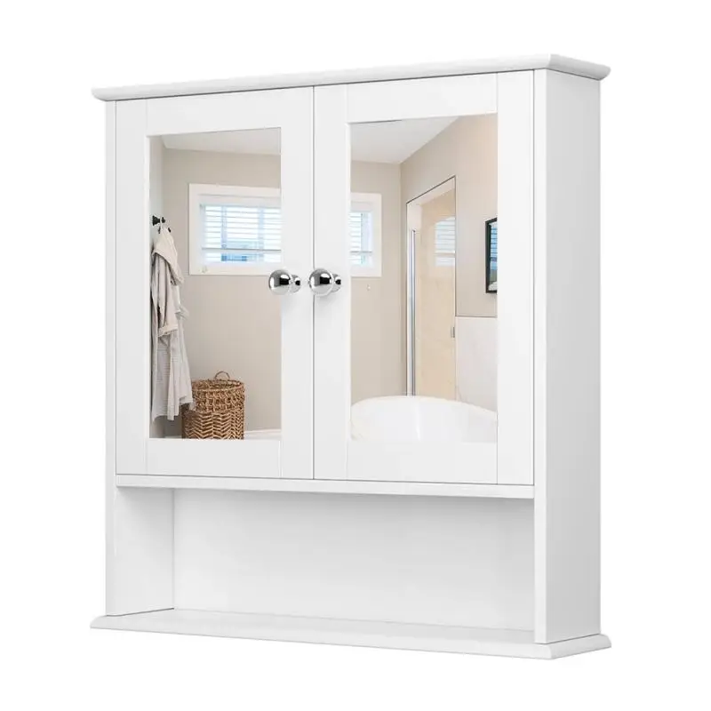 

Makeup Mirror Rectangular Cabinet Wall Mount Bathroom Double Door Mirror Cabinet Anti Fog Mirror Shelf Storage Basket HWC